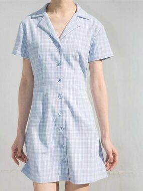 Brandy Melville Blue Plaid Button Front Mini Leanne Dress Cottagecore Coquette
